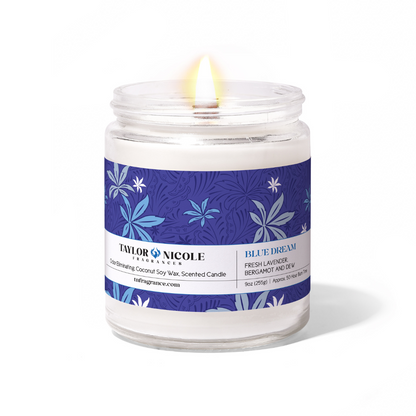 Blue Dream candle w/lavender, vetiver, & rainwater. A calming, odor-eliminating scent that lasts approx 50 hours. Perfect for relaxation & serenity.